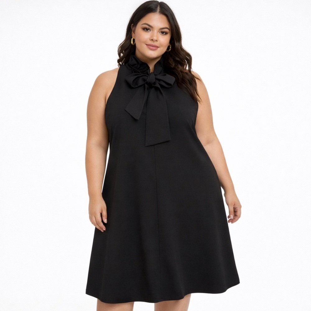 Tuckernuck Blythe Bow Ruffle Neck Dress Women’s XXXL Black Sleeveless A-Line